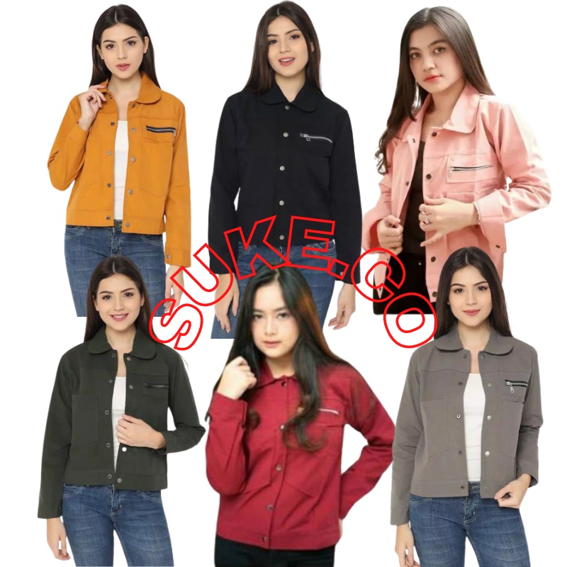 Jaket Crop Wanita Korean Style Casual Size M L XL XXL / Jaket Polan Wanita Kekinian