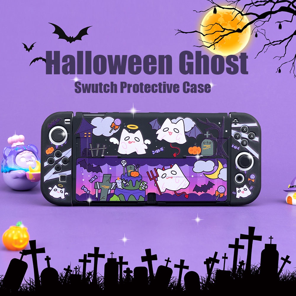 Hard Case Pelindung Joy-Con Nintendo Switch V1 V2 Bahan Silica Gel Motif Hantu Halloween