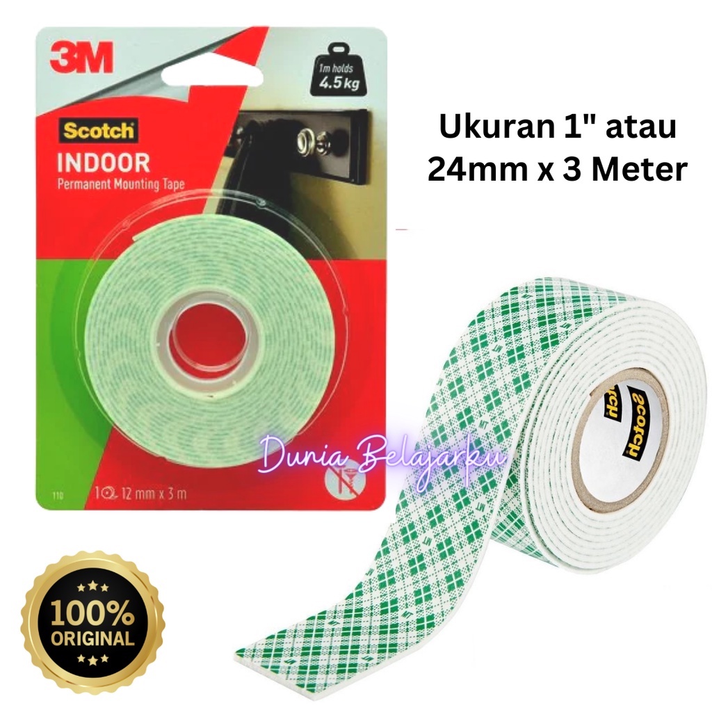 

Double Tape 3M Foam Busa Original Indoor Mounting Tape Ukruan 24mm x 3 Meter 114 Transparan Tape