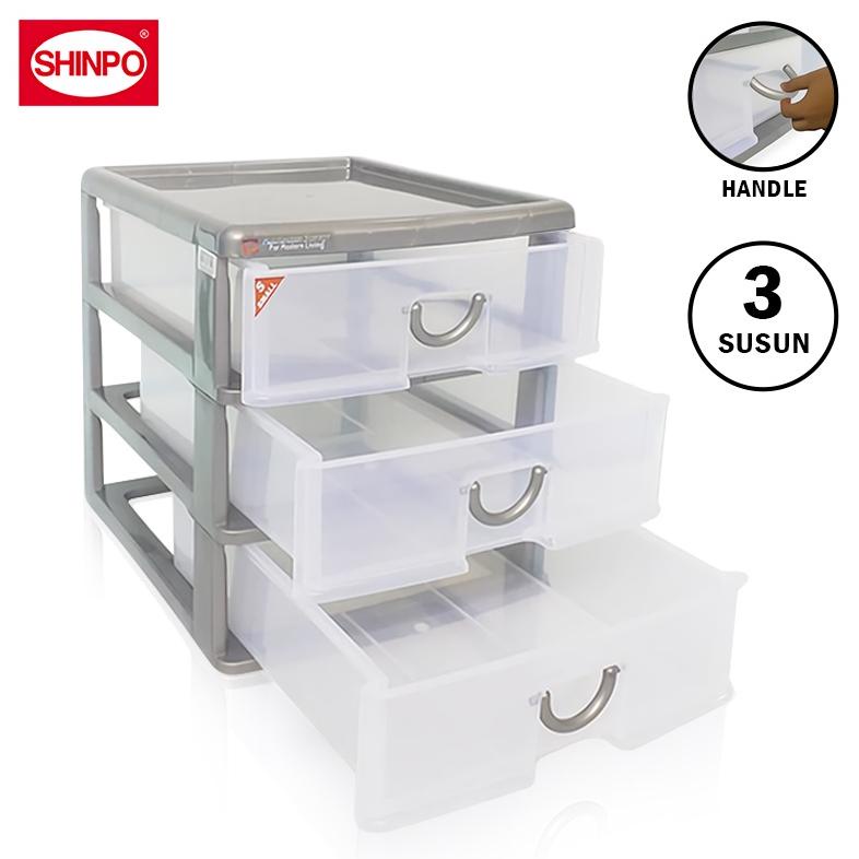 SHINPO Laci Susun Mini Plastik 3 Slot Rak Container Maxim Mini Drawer SPO-SIP-355-S3 Abu-Abu