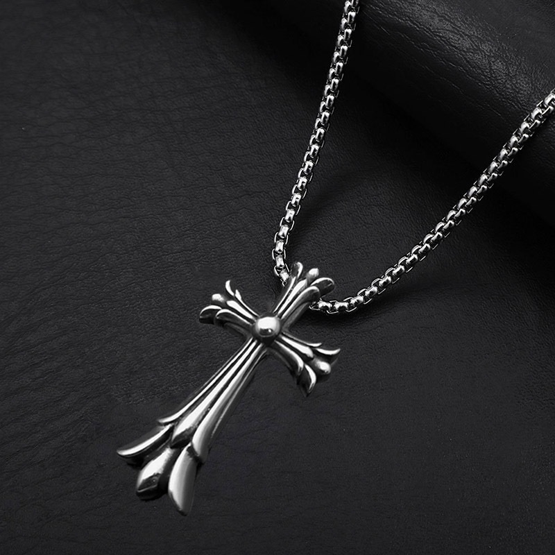 Titanium Steel Necklace Men's Cross Pendant Cronoux Popular Sweater Chain Versatile Personality Fashion Retro Hip Hop Necklace