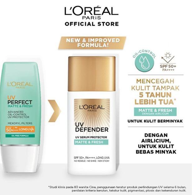 Good--Loreal [ Matte Fresh ] UV Perfect Sunscreen / DEFENDER SPF50 L'Oreal Derma Ex (15ml / 30ml / 5