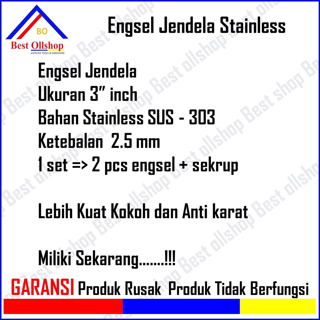 Engsel Pintu Jendela Stainless 3 Inch Tebal SUS 304 Murah