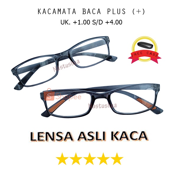 Best Seller !!! Kacamata baca plus pria wanita asli lensa KACA Kaca Mata super fokus rabun dekat +1.00 s/d +4.00 elastis anti patah Unisex FREECASE