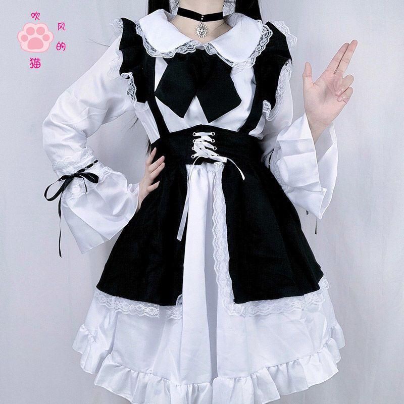 [MikanHiro Store] Hair cat daily cute maid dress Japanese women's big boss maid dress lolita full maid outfit
