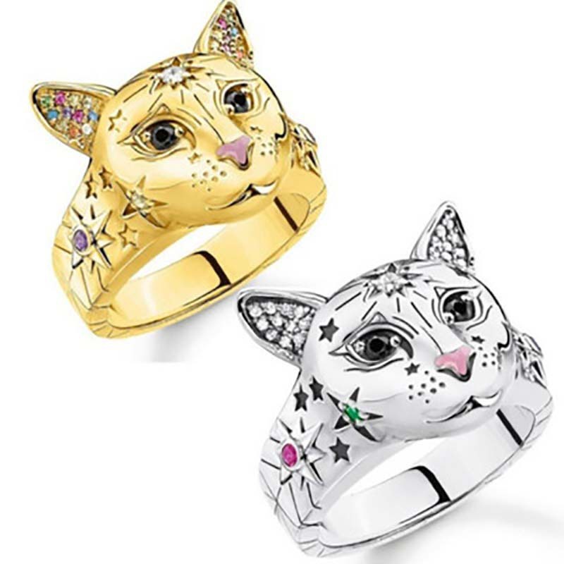 Cincin Motif Kepala Kucing Grafiti Untuk Wanita