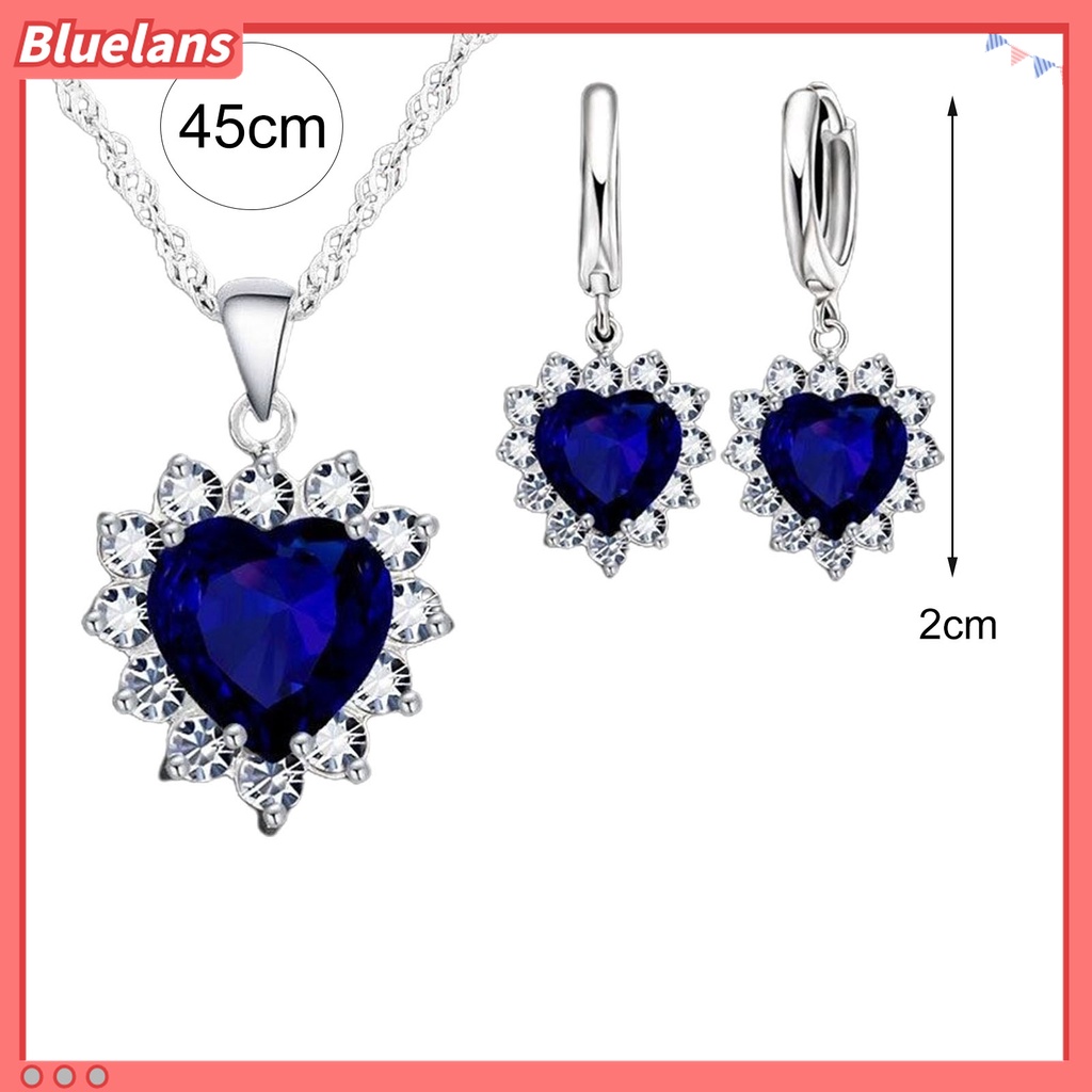 1 Set Kalung Dan Anting Menjuntai Bentuk Hati Bahan Alloy Gaya Modern Untuk Wanita