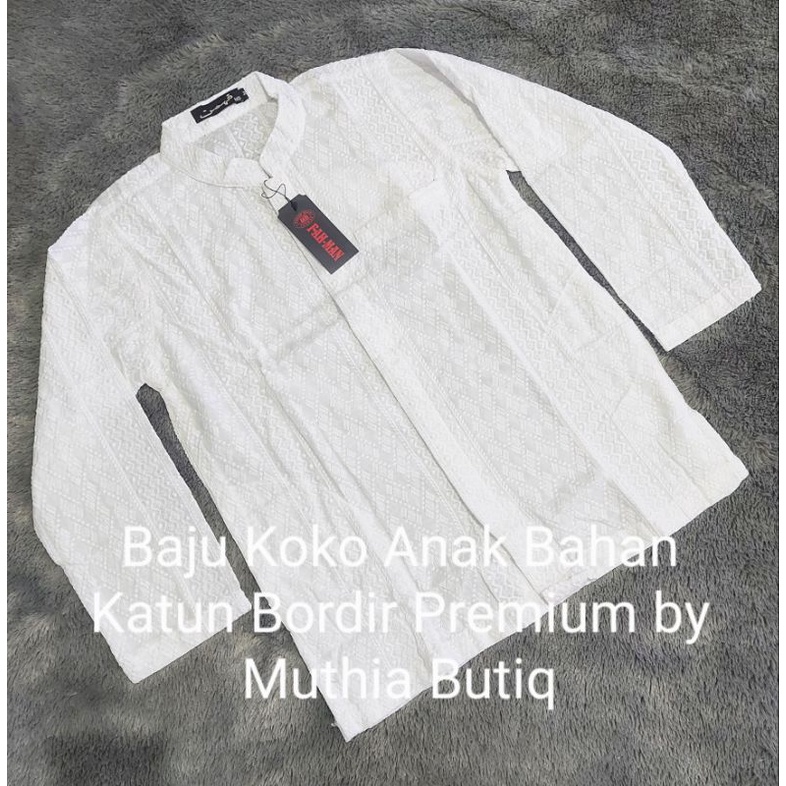 Baju Koko Putih Remaja / Anak Tanggung Lengan Panjang, Bahan Katun Bordir by Muthia Butiq ( MB ).