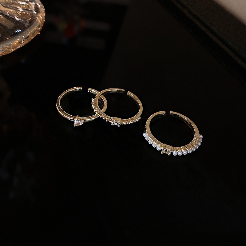 Set Cincin Jari Telunjuk Zircon Mutiara Untuk Wanita