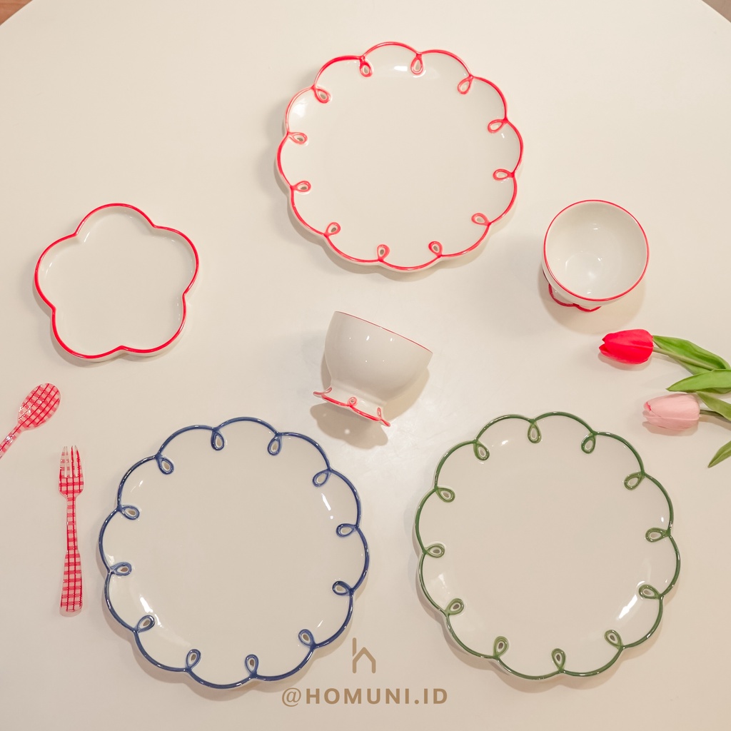 Jeju Tableware Piring Mangkuk Bunga Merah ala Korea Aesthetic/Ceramic Plate & Bowl Dinner Set