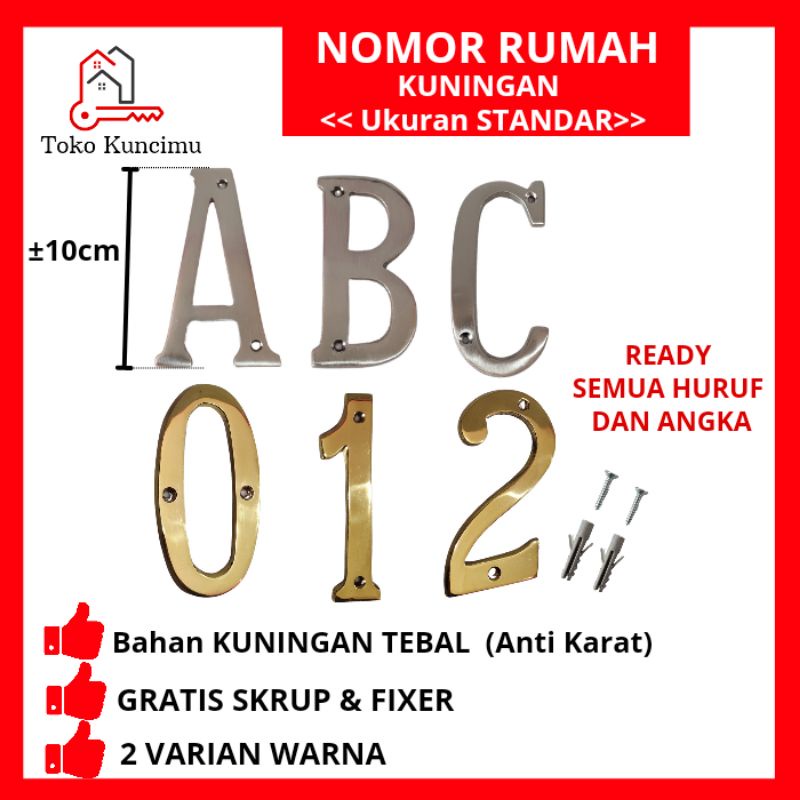 Jual NOMER NOMER ANGKA HURUF RUMAH TEBAL KUNINGAN 10CM | Shopee Indonesia