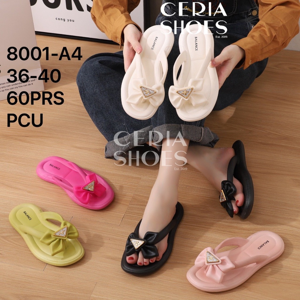 BALANCE Sandal Jepit Wanita Import Karet PVC Rubber Jelly Sol Tebal Non-Slip Motif Pita Gold Pin 8001-A4