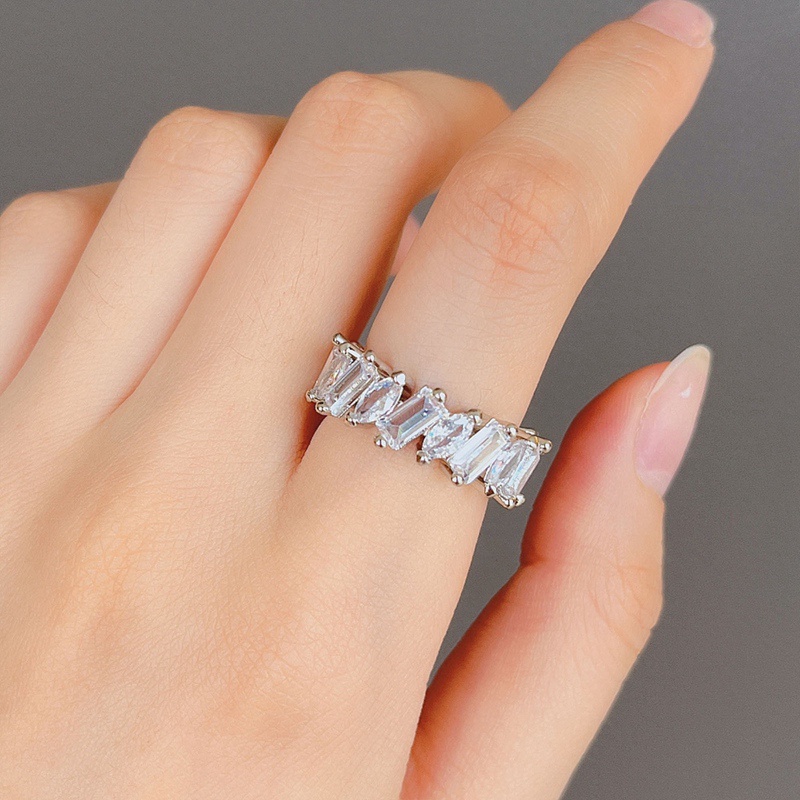 Fancyqube Fancycube Cincin Berlian Zircon Bentuk Kotak Adjustable Gaya Korea