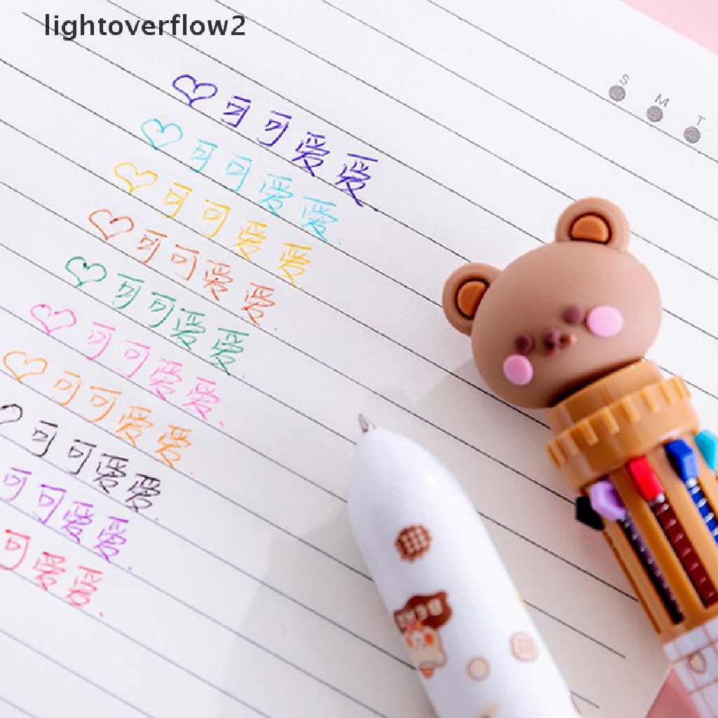 (lightoverflow2) Pulpen / Bolpoin 10 Warna Bahan Silikon Motif Kartun Beruang Untuk Sekolah / Kantor