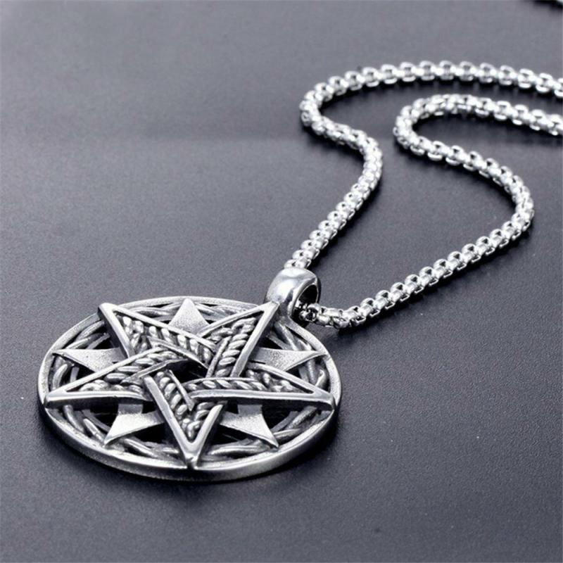 Kalung Liontin Pentagram Lingkaran Lapis Perak Gaya Hip Hop Kasual Untuk Pria