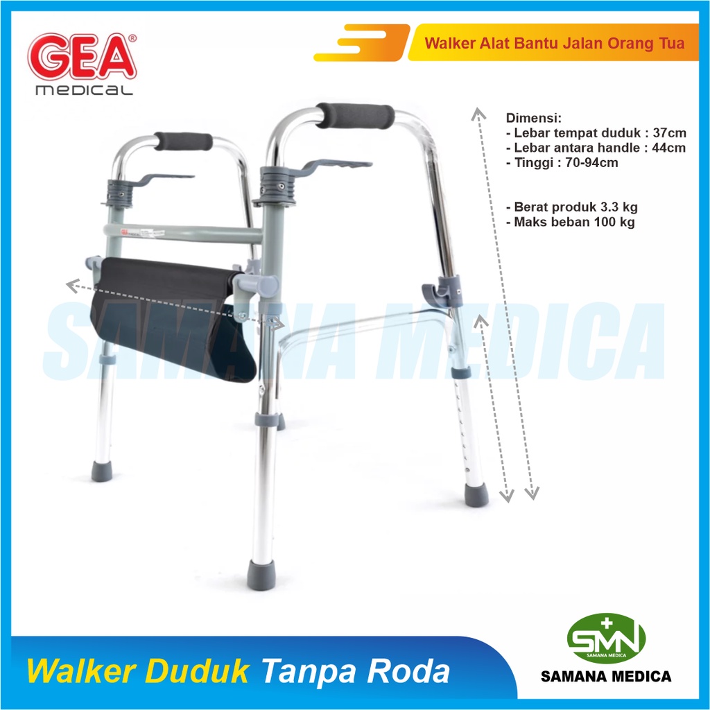 Walker Duduk GEA Tongkat Jemuran Tanpa Roda Alat Bantu Jalan Orang Tua Bisa Dilipat dan Atur Tinggi Chromed Promo Murah Steel FS961