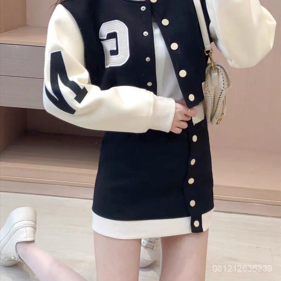 #Sisjuly# Gaun fashion wanita biasa Gaun wanita 2022 musim semi jaket baseball baru Jalan pinggang t