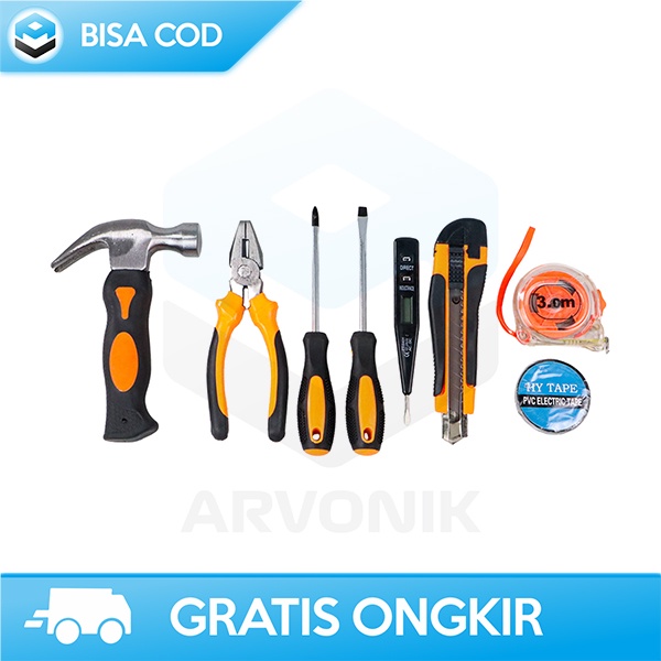 PAKET ALAT TUKANG PERKAKAS 8IN1 REPAIRING TOOL BESI PLASTIK SILIKON