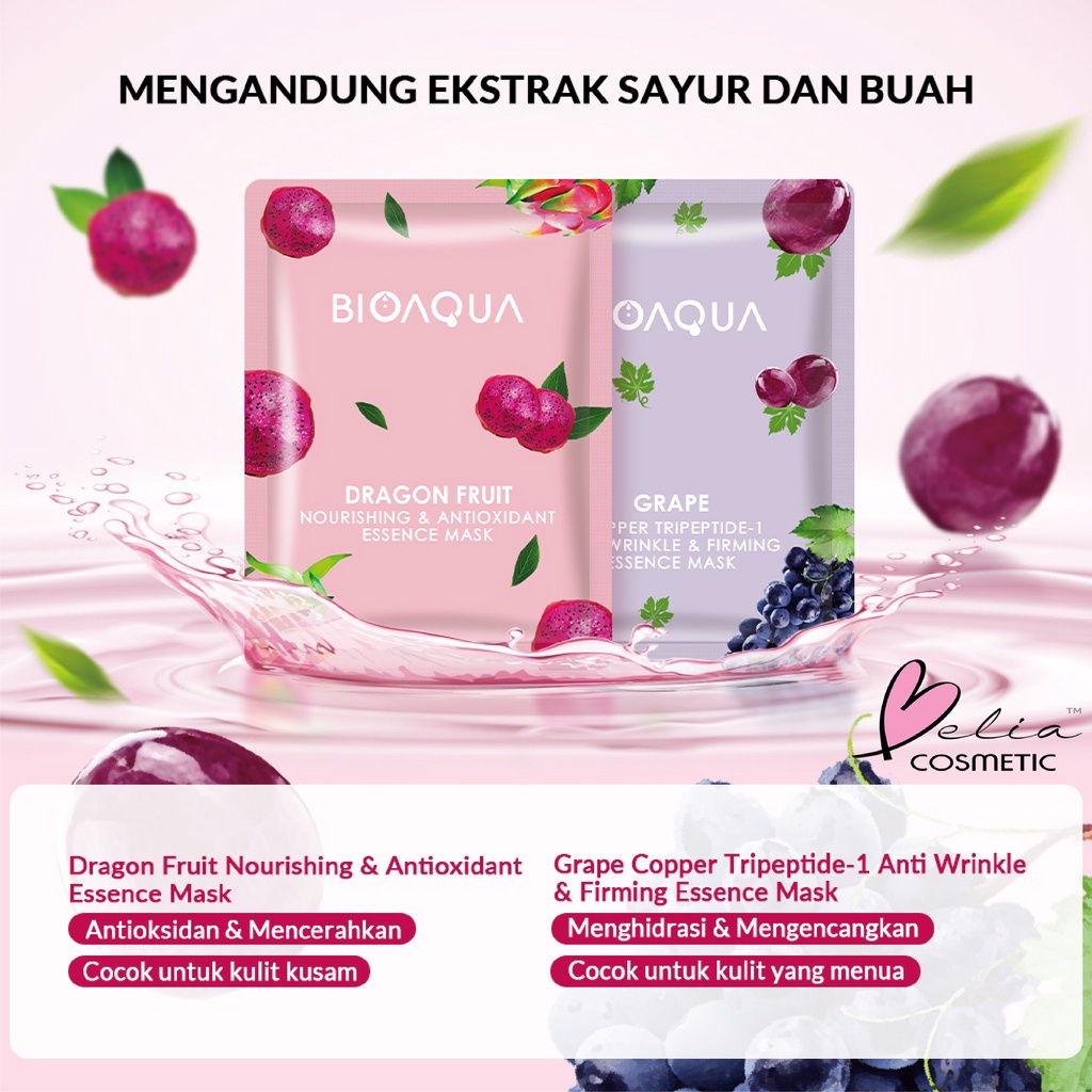 ❤ BELIA ❤ BIOAQUA Masker Sheet Mask Vegetables and Fruits Series Natural Plant Essence Face Mask Masker Naturgo Jerawat/Hydrating/Brightening | BPOM