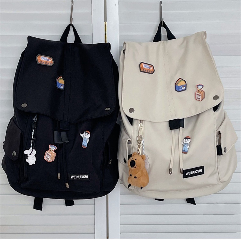 ▧♛Sera impor Jepang Harajuku jalan perkakas ransel pria versi Korea dari retro tas sekolah ransel berkapasitas besar untuk siswa perempuan