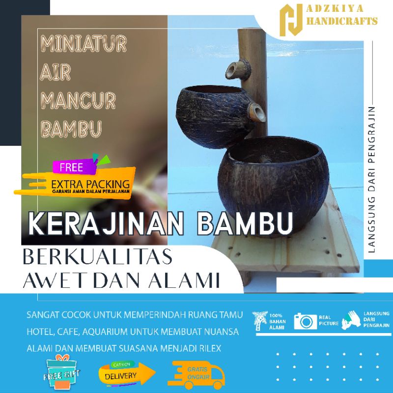 kerajinan bambu, air mancur unik