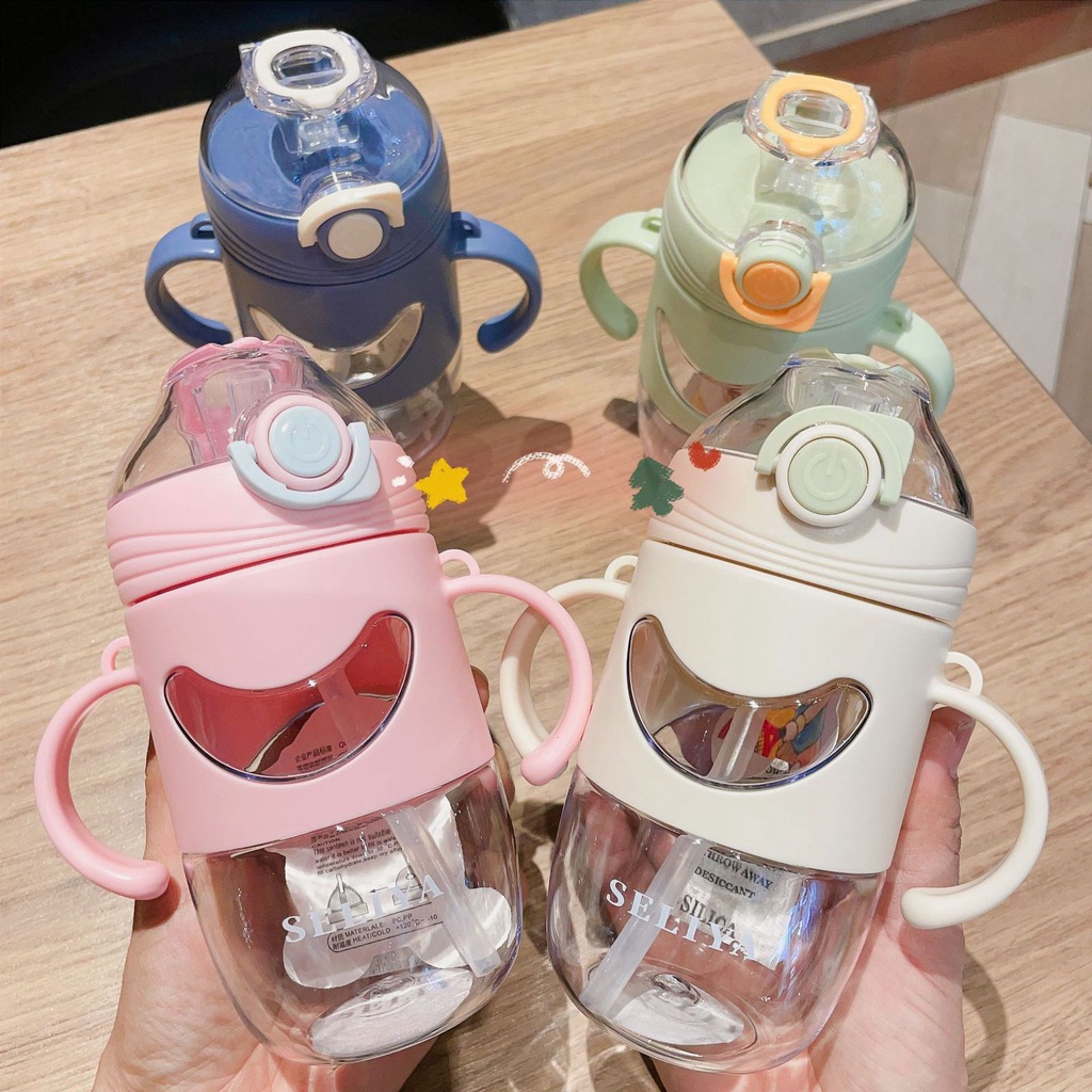 Botol Minum Anak Gagang Sedotan Motif Smile Model Terbaru 420ml BPA FREE 2678