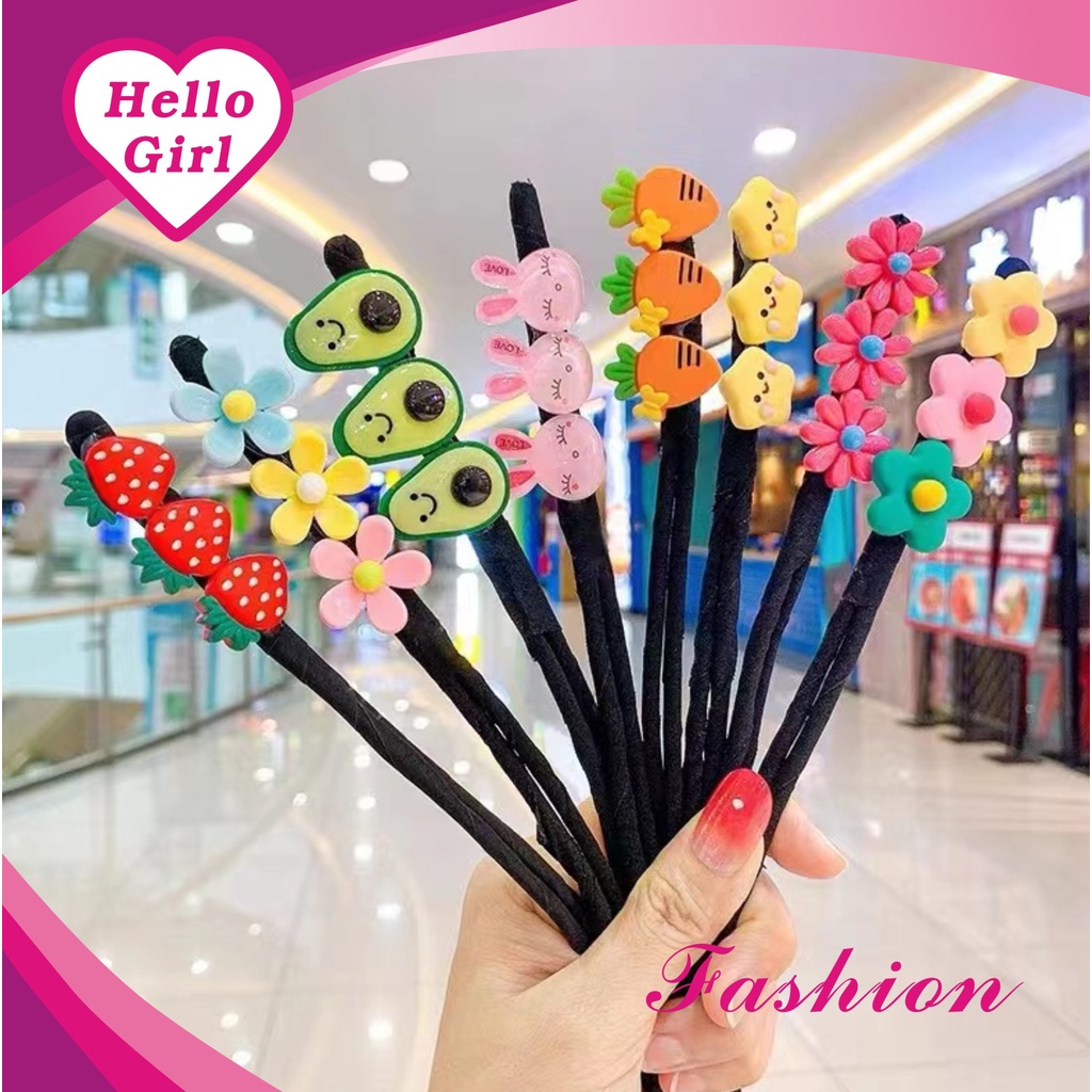 (Hello Girl)F05 Ikat Rambut Anak Model Sanggul Karakter Lucu Import