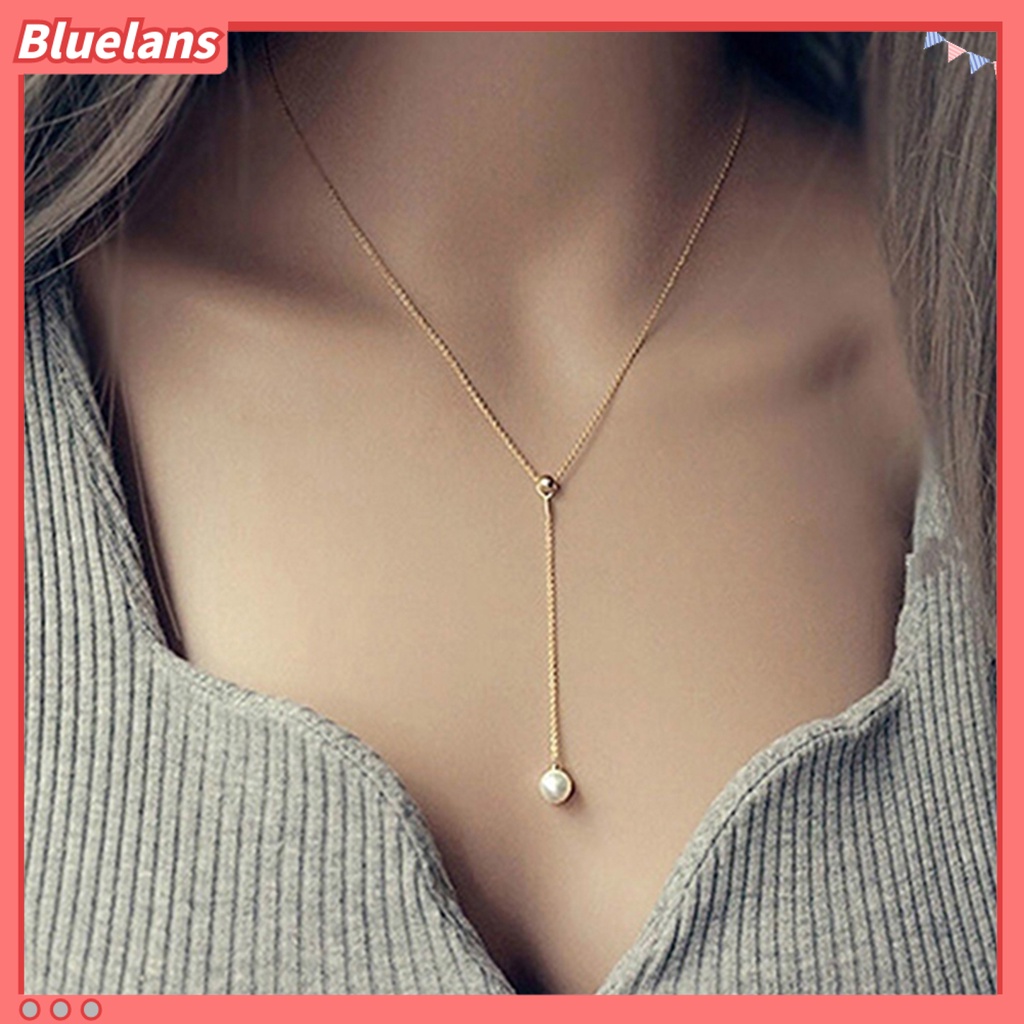 Bluelans Necklace Exquisite Adjustable Single Faux Pearl Pendant Chain Women Jewelry