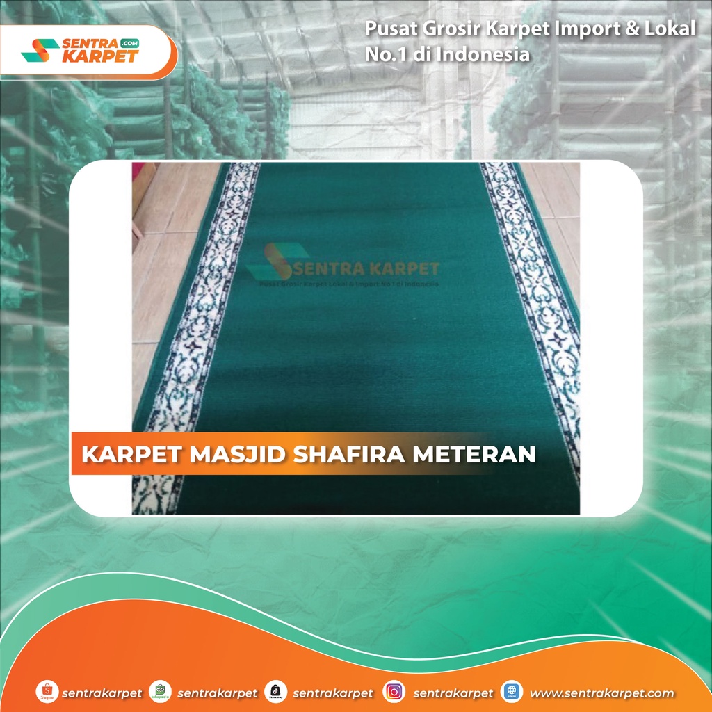 Karpet Masjid | Karpet Sajadah Masjid | Motif : Shafira | Warna : Hijau Polos