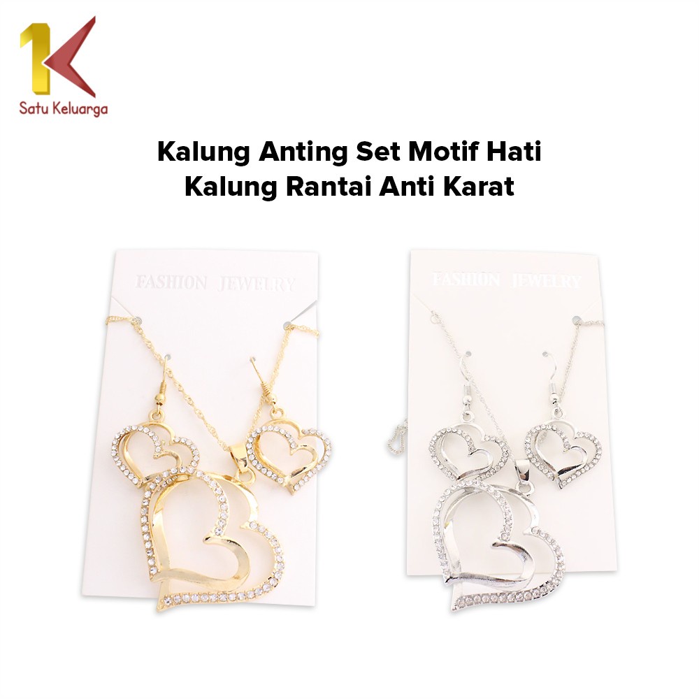 Satu Keluarga Kalung Anting Set Motif Hati K120  Kalung Rantai Anti Karat Fashion Wanita Aksesoris K
