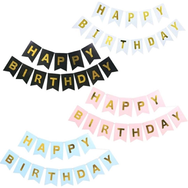 Banner Happy Birthday Tasyukuran Aqiqah segilima / perisai Tulisan Black / pink / Blue Tasyakuran Ak