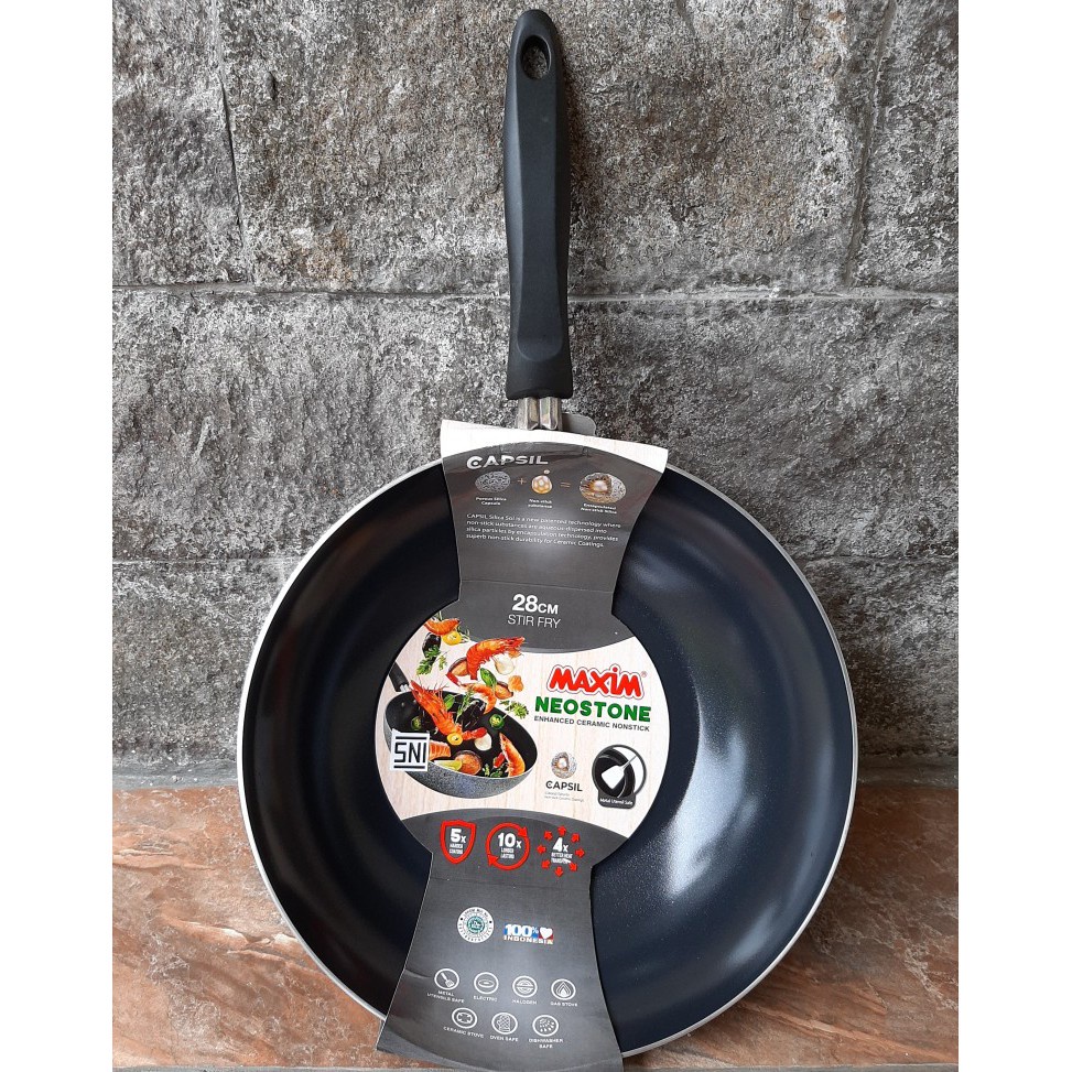 MAXIM CERAMIC WOK 30 CM TUTUP KACA ORI + 28CM DEEP WOK BERGARANSI RESMI