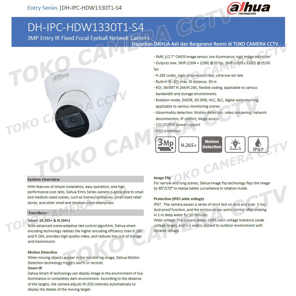 IP CAMERA 3MP DAHUA IPC-HDW1330T1-S4 IP KAMERA CCTV POE