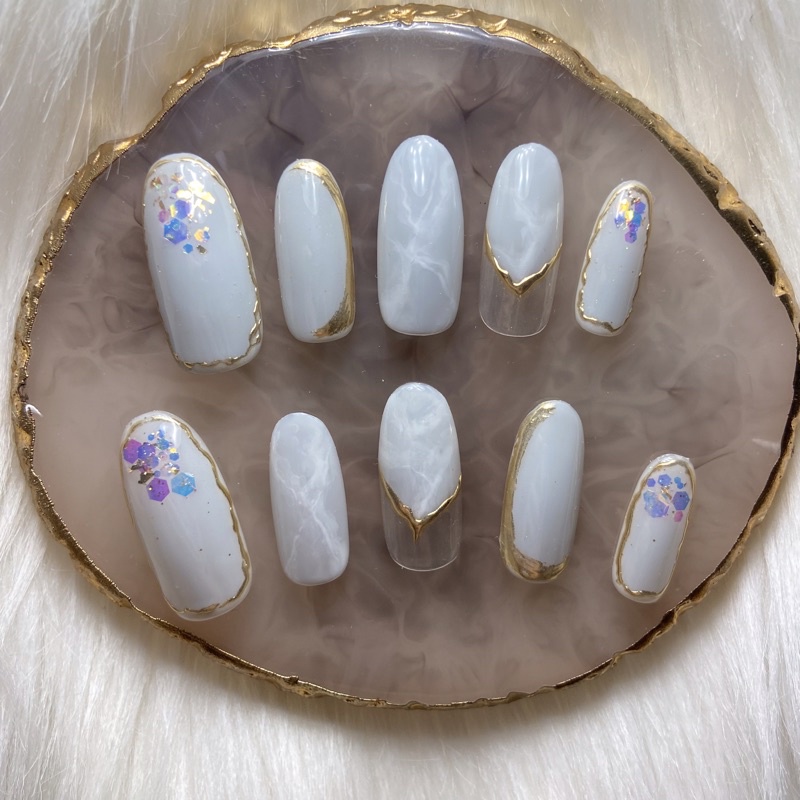 GREY EMBOSS MARBLE FAKE NAILS | CUSTOM FAKE NAILS MADE BY ORDER