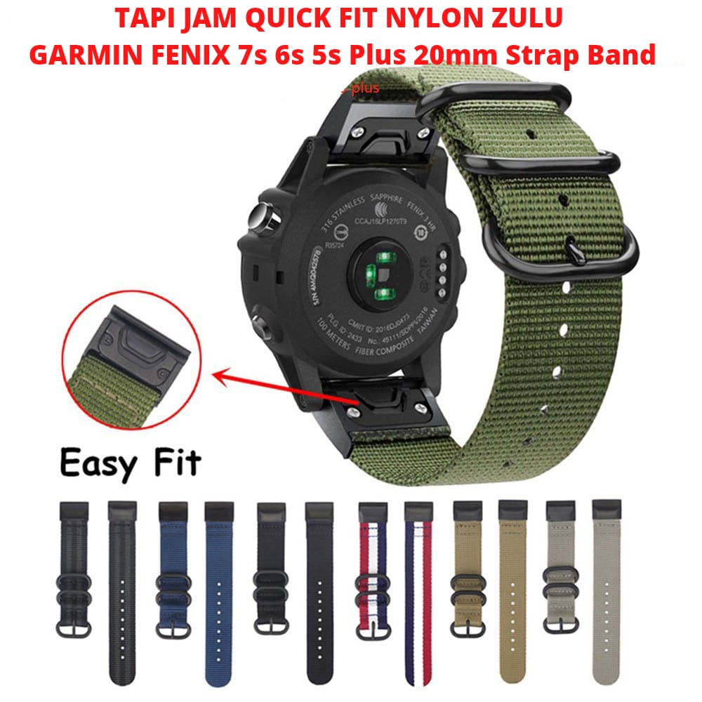 TALI JAM QUICK FIT Nylon Zulu Garmin Fenix 7s 6s 5s Plus 20mm STRAP BAND