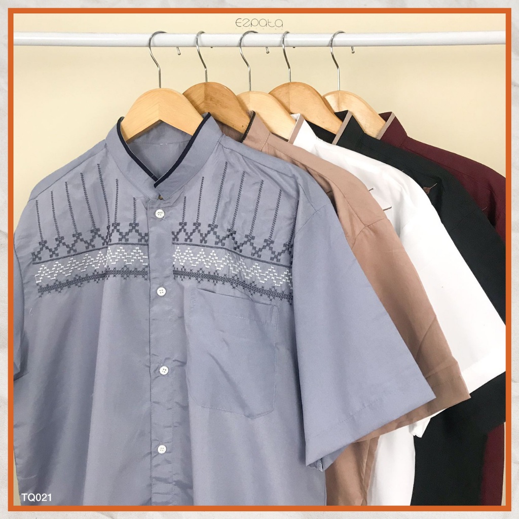 Ezpata Baju Muslim Koko Pria Taqwa Lengan Pendek Bahan Katun Motif Bordir Ukuran Jumbo 2L 3L 4L Berkualitas Murah