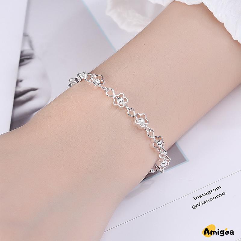 COD Gelang Titaniun Perak Berbentuk Hati Rantai Gelang Tangan Wanita Bunga Bintang Liontin Korea Fashion Gelang Wanita - AG2