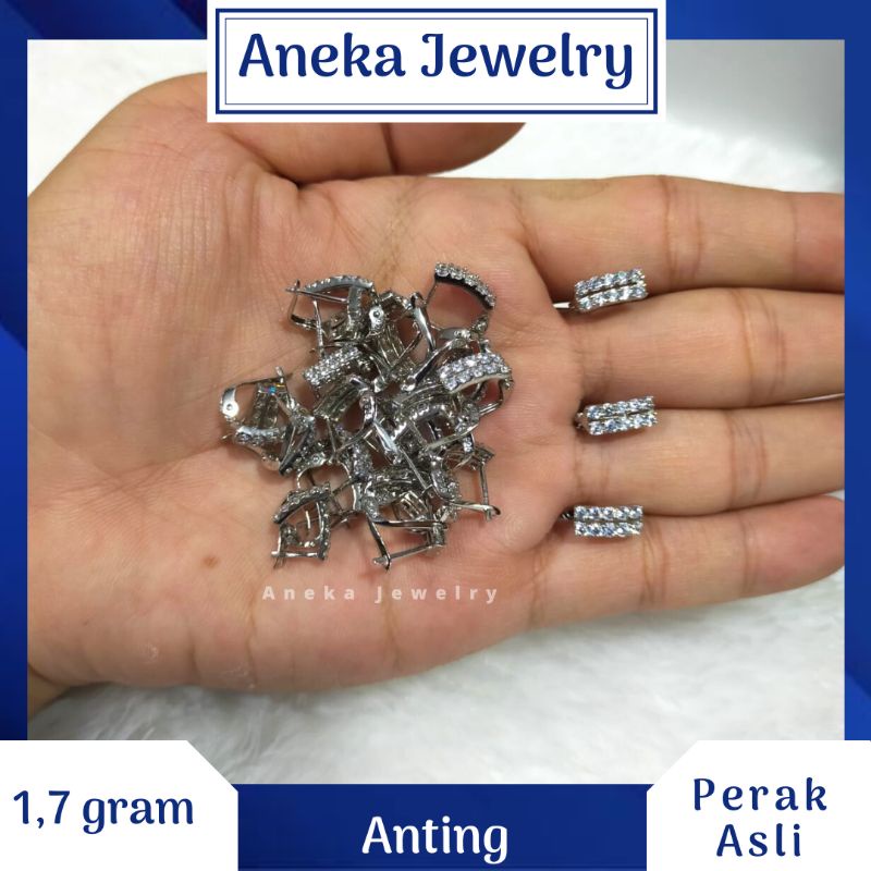 Anting Jepit Mata 2 Baris, Perak 925, Sepuh Emas Putih