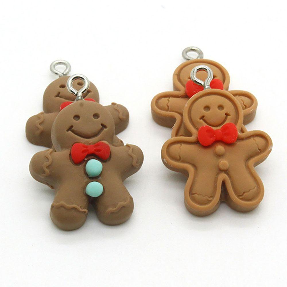 【 ELEGANT 】 10 Pcs Gingerbread Man Pendant Cute Kawaii Anak Hadiah Perhiasan Liontin Kunci Cincin Gantung Untuk Membuat Perhiasan Perlengkapan Natal Christmas Key Chain DIY Jewelry