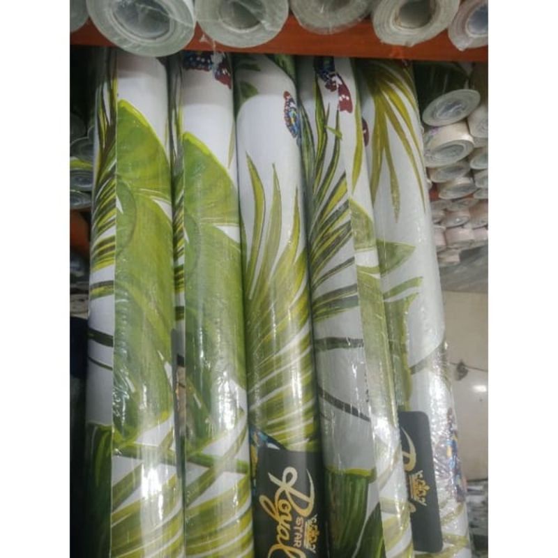 wallpaper dinding motif bunga hijau muda kupu kupu
