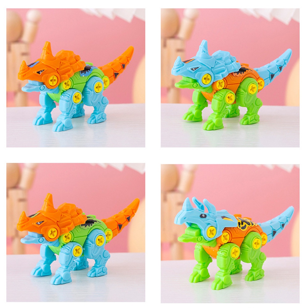4pcs / Set Mainan Edukasi puzzle Susun Blok Motif Kartun Dinosaurus Untuk Anak Tk