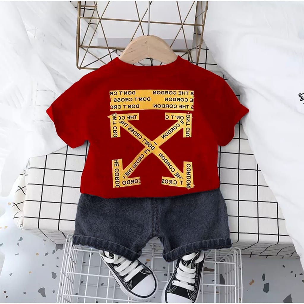 FASHION BAJU ANAK MOTIF OFF DENIM // SETELAN KAOS ANAK LAKILAKI DAN ANAK PEREMPUAN UMUR 6-10BLN 1-5THN // BAJU ANAK BERBAHAN COMBED CELANA DENIM // ADEM DAN NYAMAN SAAT DIPAKAI ANAK KARNA ADEM BILA DIBADAN // COCOK UNTUK DIPAKAI BEPERGIAN KARNA BAGUS