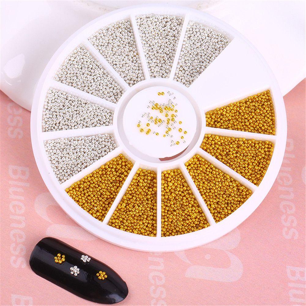 Mxbeauty Manik-Manik Bola Baja 3D Warna Gold / Silver Untuk Nail Art