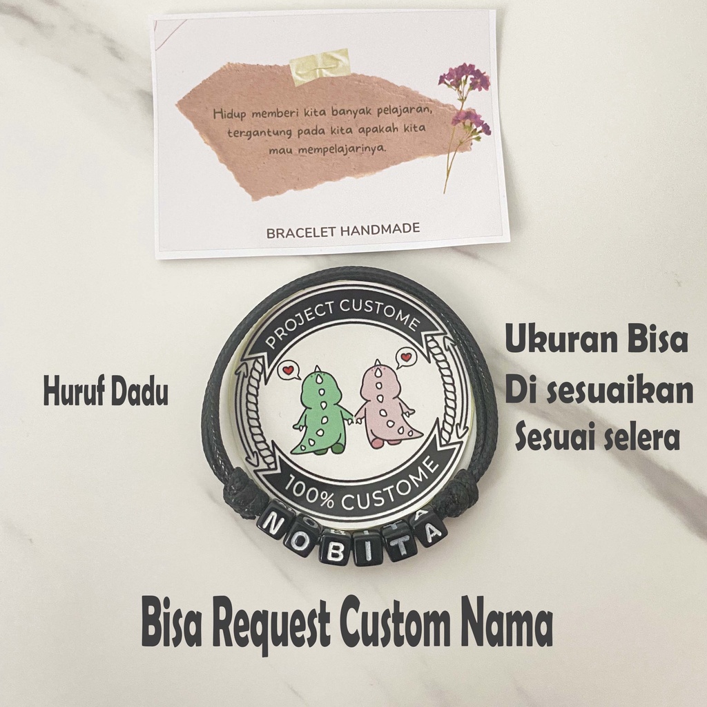 Gelang Couple Custom Nama Huruf Dadu Pasangan Sahabat Tali Hitam Pria Dan Wanita