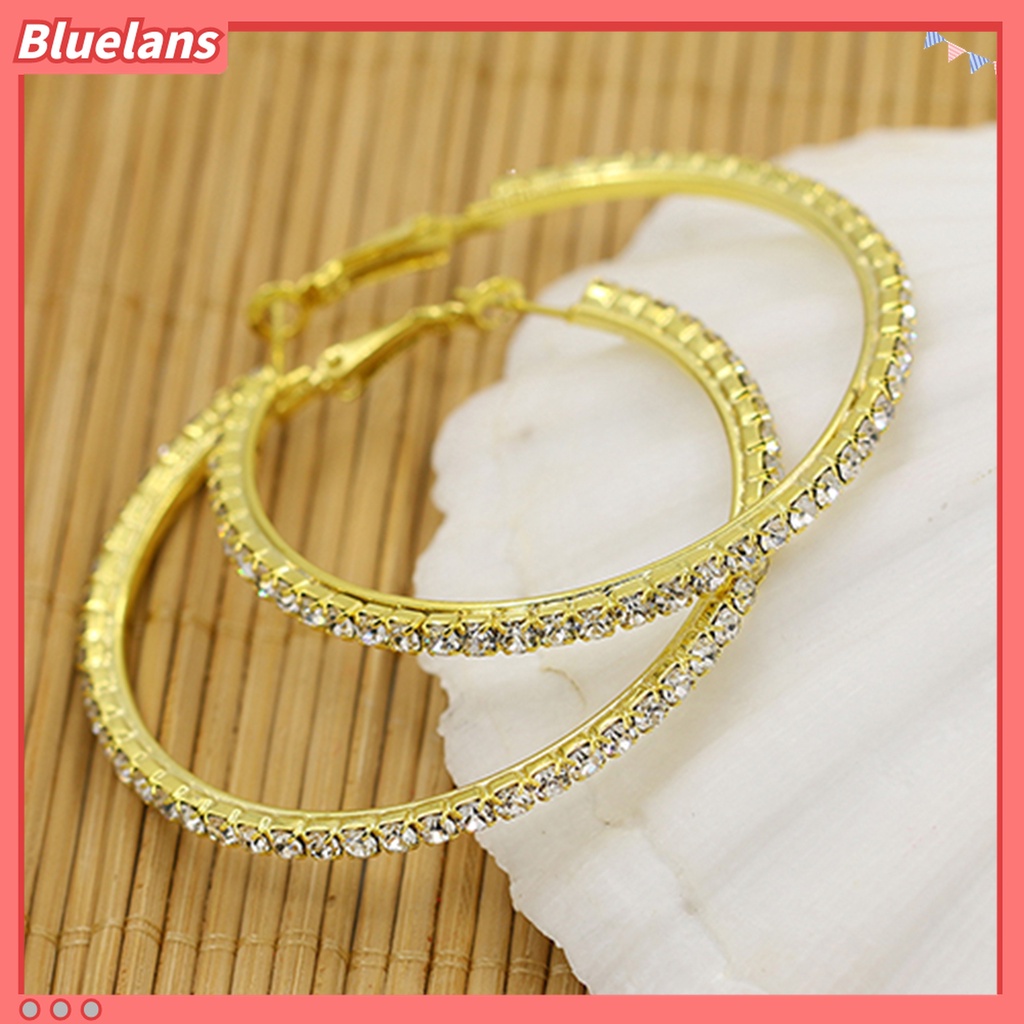 Bluelans 1 Pasang Anting Hoop Berlian Imitasi Bahan Alloy Untuk Wanita