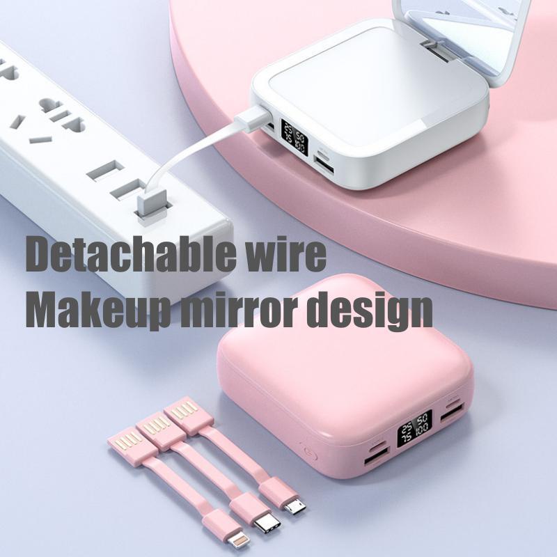 Power Bank 20000mAh Fast Charging with 3 Kabel Data Real Capacity Mini Dual USB Portable Make-up Mirror