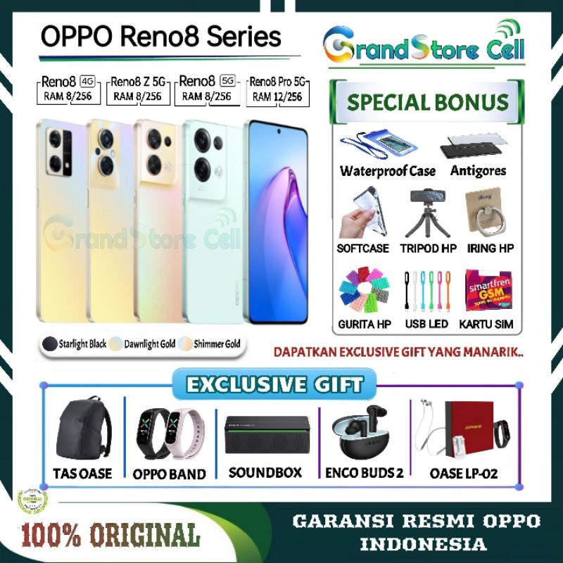 OPPO RENO8 4G / 5G 8/256 NFC | RENO 8 PRO 12/256 | RENO8Z | RENO 8Z 8/256 GARANSI RESMI OPPO