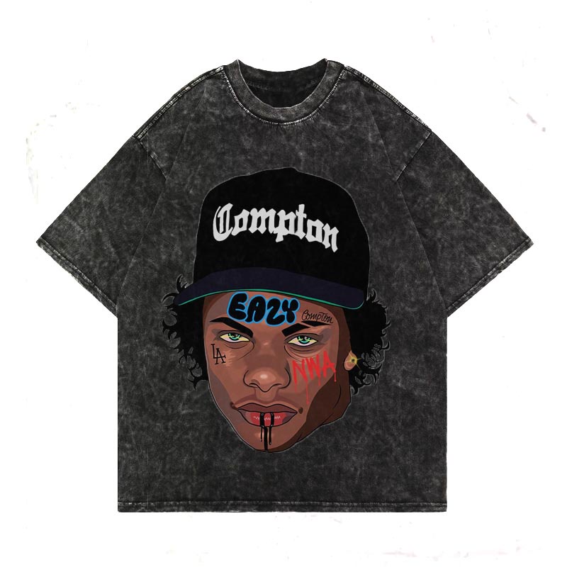 Kaos Washing Oversized Vintage T-shirt Eazy Nwa Face Box Washed Tee
