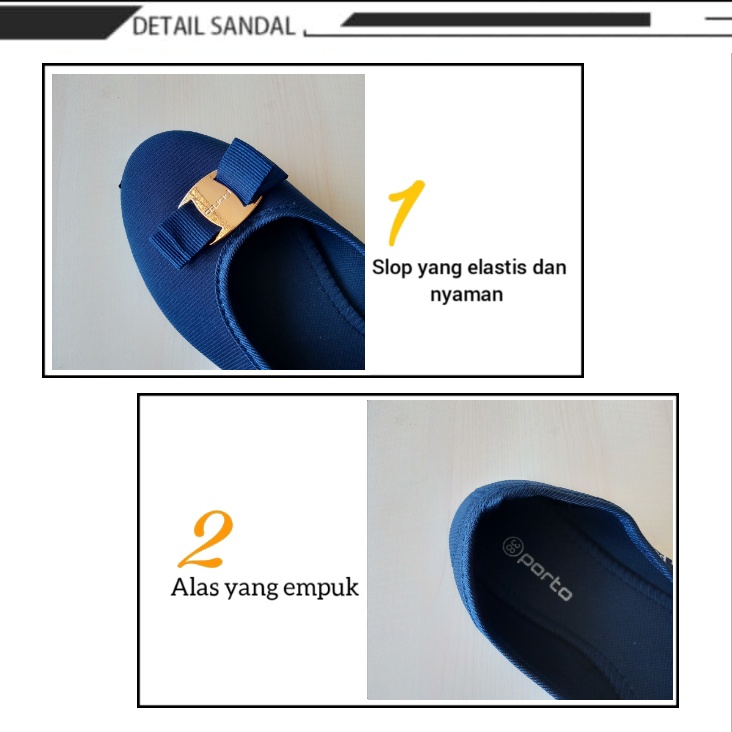 gof PORTO LADY BA203L Sepatu Flat Shoes Wanita Cantik Casual Selop Nyaman Terbaru
