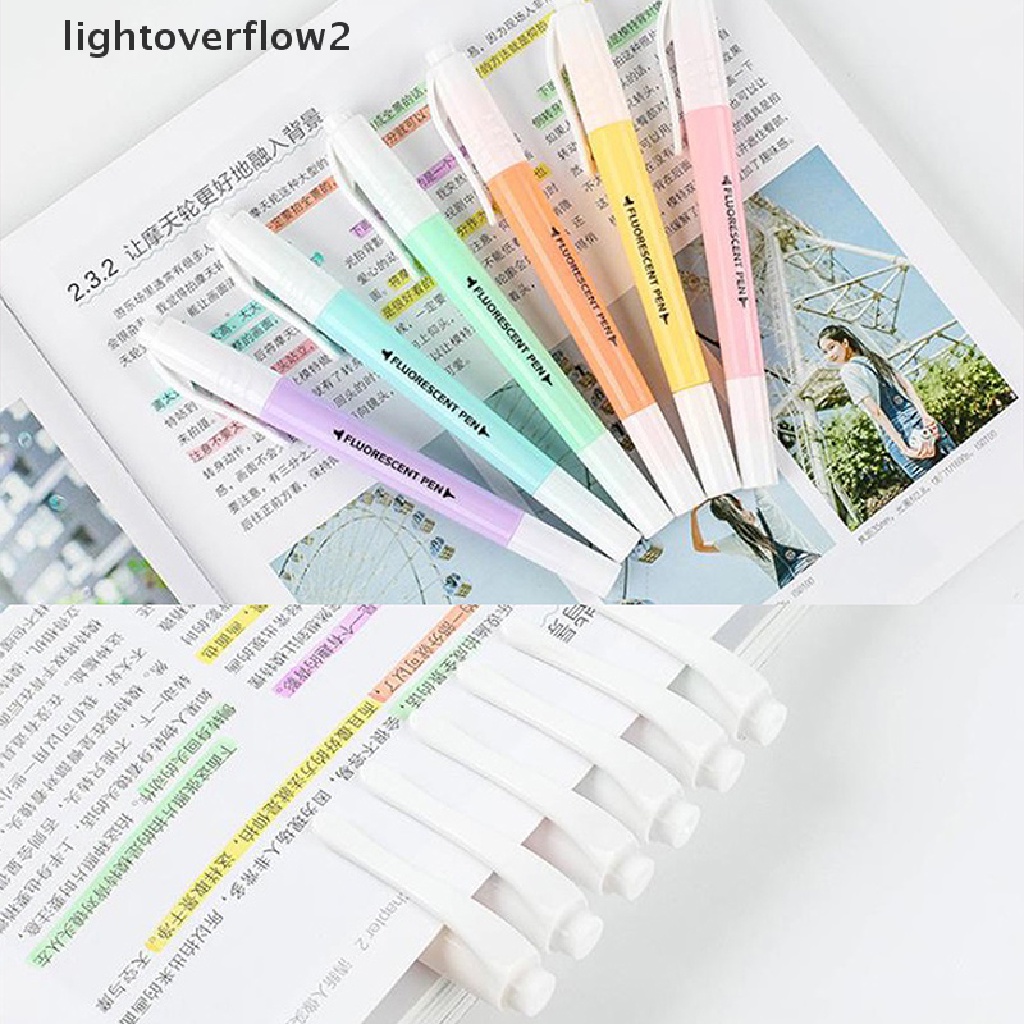 (lightoverflow2) 6pcs / Set Spidol Dua Sisi Warna Permen Untuk Sekolah / Kantor